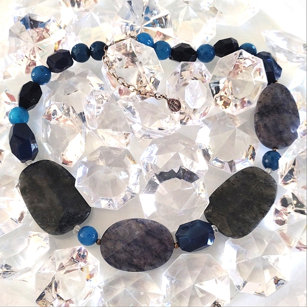 Barse 925 chunky blue lapis sodalite quartz necklace